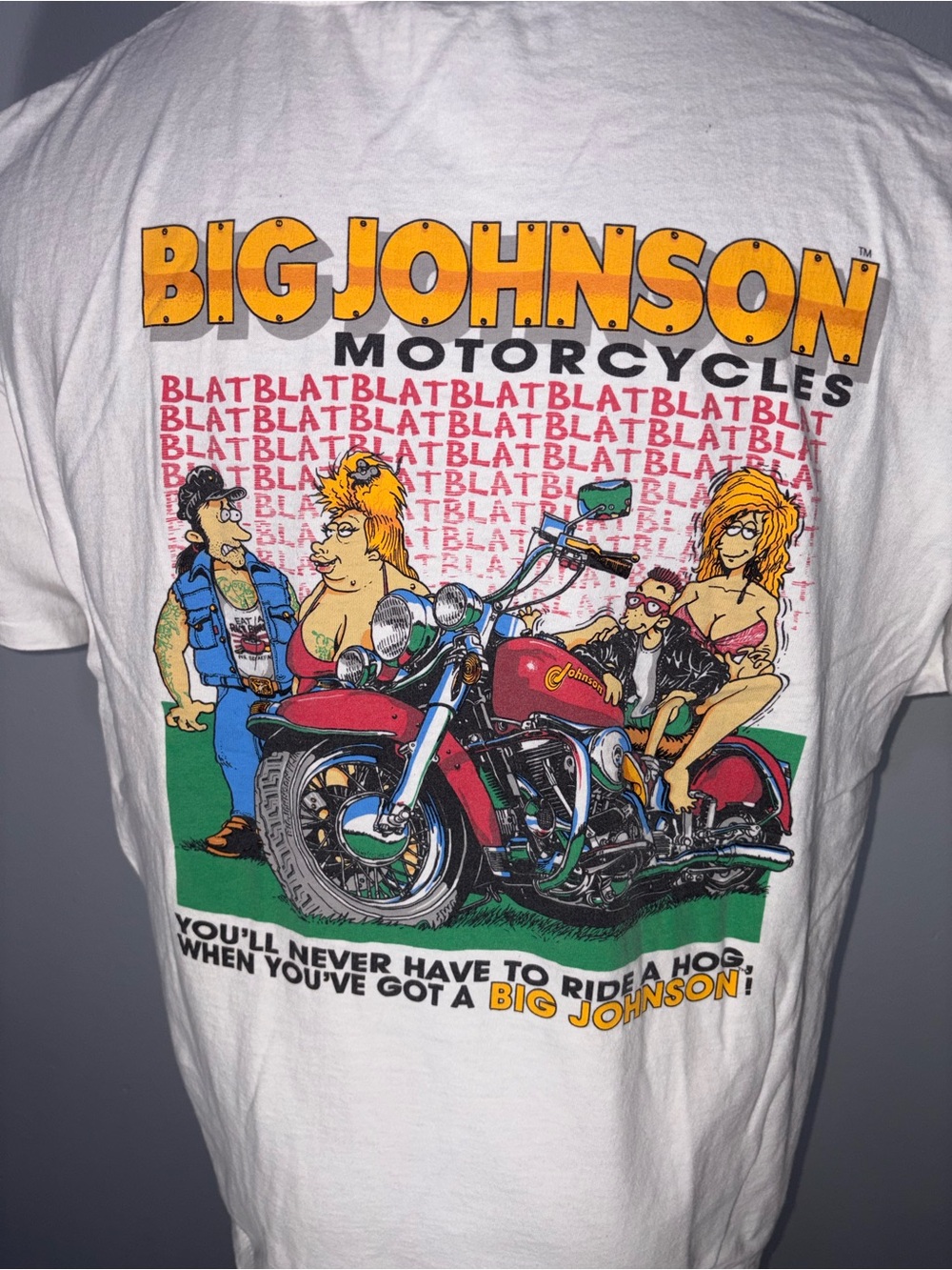 VTG 90s Big Johnson Motorcycles Tee Oneita USA L